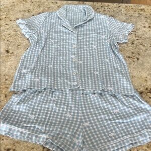 ROLLER RABBIT light blue gingham ELEPHANT 🐘SHORT SLEEVE PAJAMA SHORT SET Size XL